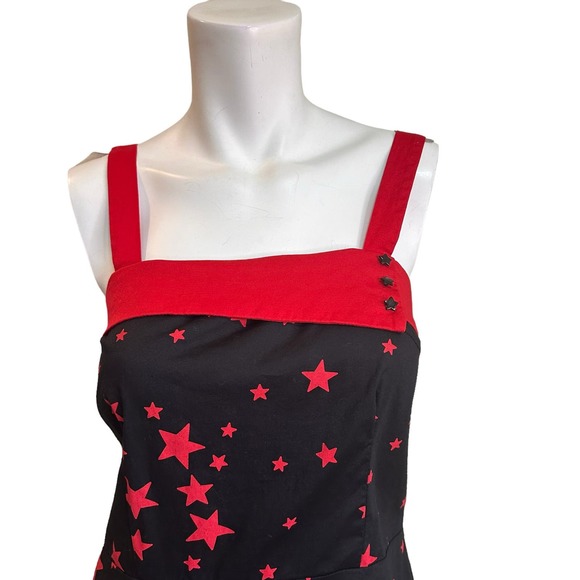 Vintage 90's Y2K Morbid Threads Red & Black Goth Star Print Sleeveless Dress M - Picture 3 of 9